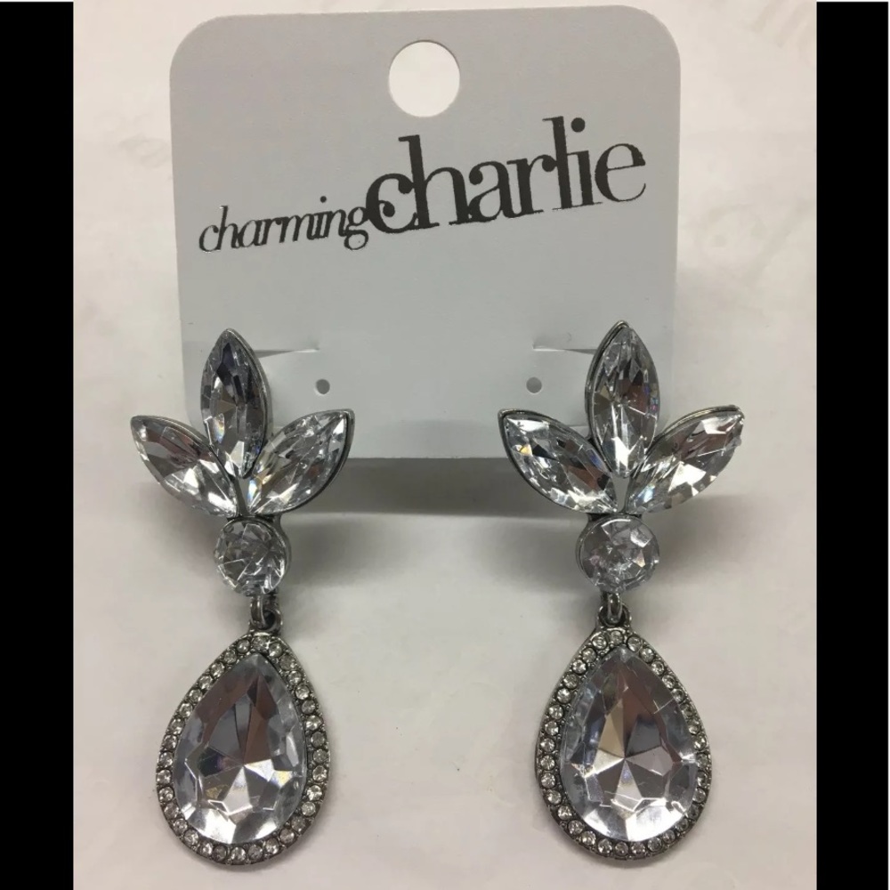 Charming Charlie Bridal Tear Drop Earrings Silver